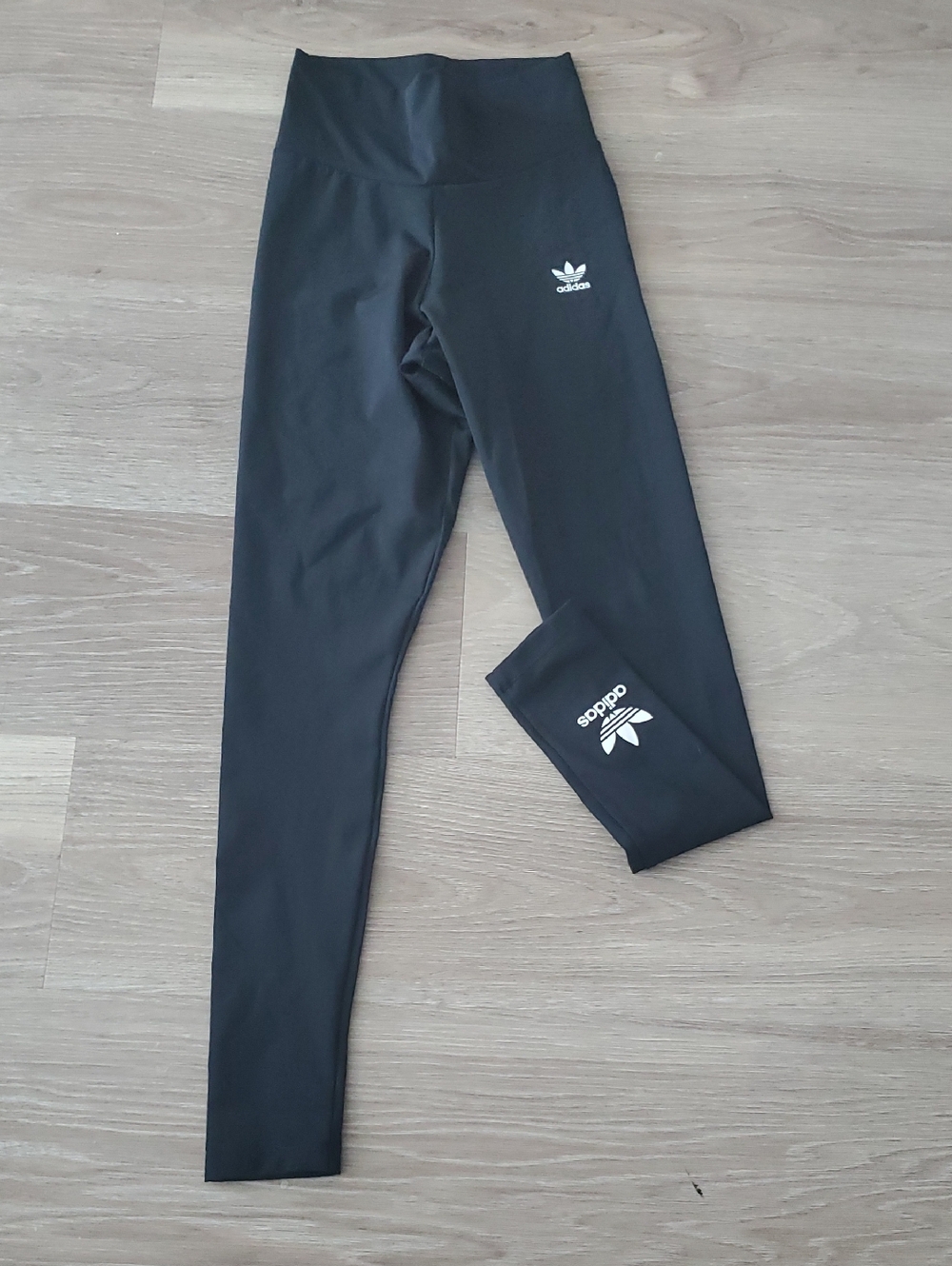 adidas Black Women's High-Waist Leggings with White Trefoil Logos